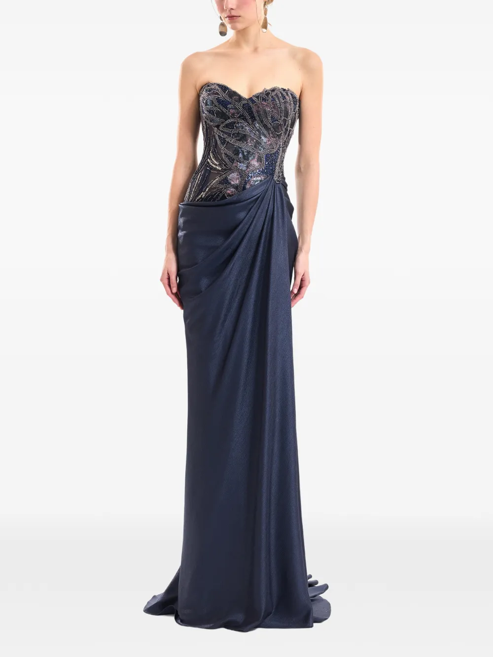 Gemy Maalouf Jurk met kralen en sweetheart-hals Blauw