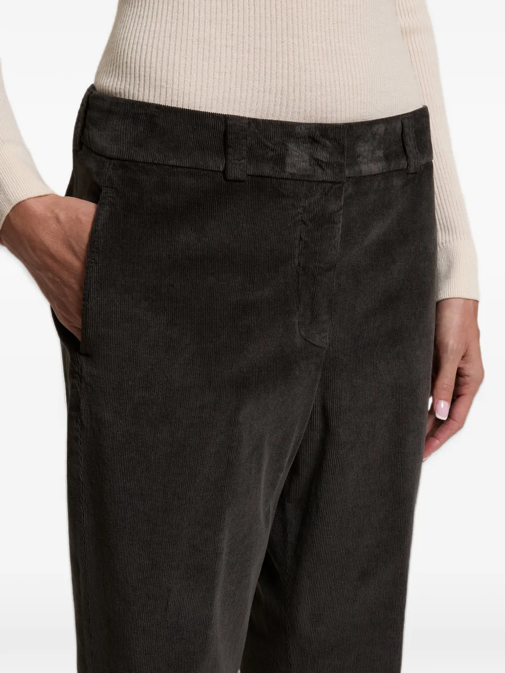 Peserico corduroy-effect turn-up tapered trousers Bruin