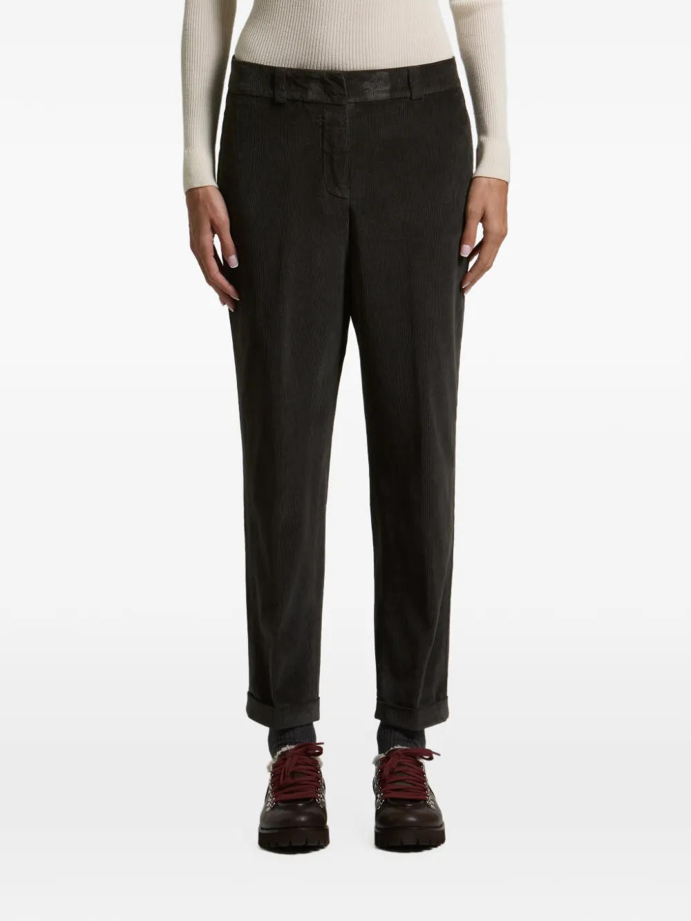 Peserico corduroy-effect turn-up tapered trousers Bruin