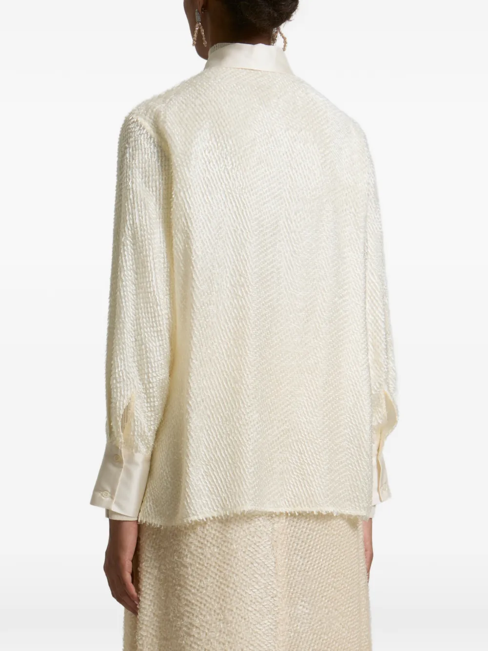 Peserico Blouse met franje en lange mouwen Beige