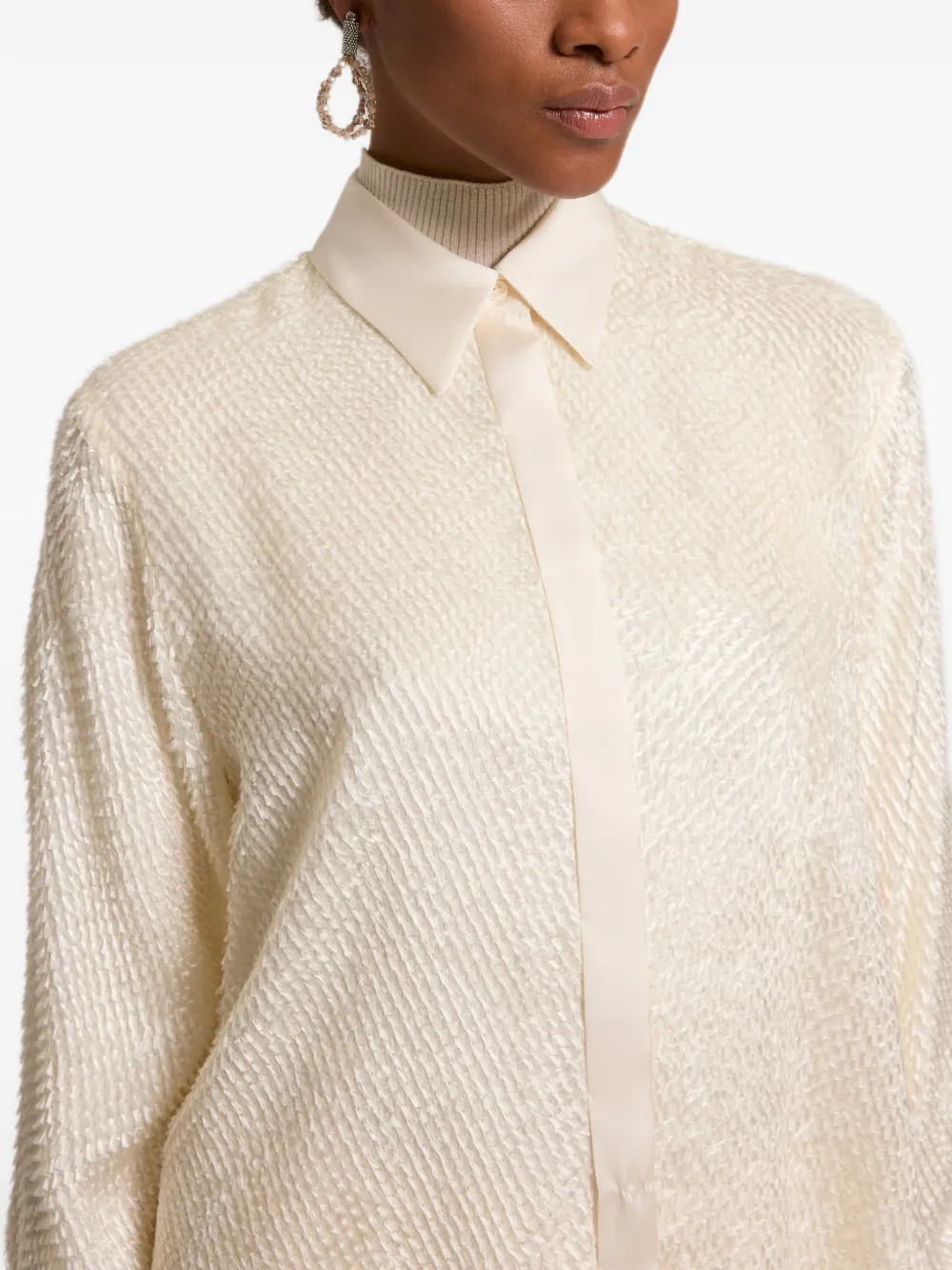 Peserico Blouse met franje en lange mouwen Beige