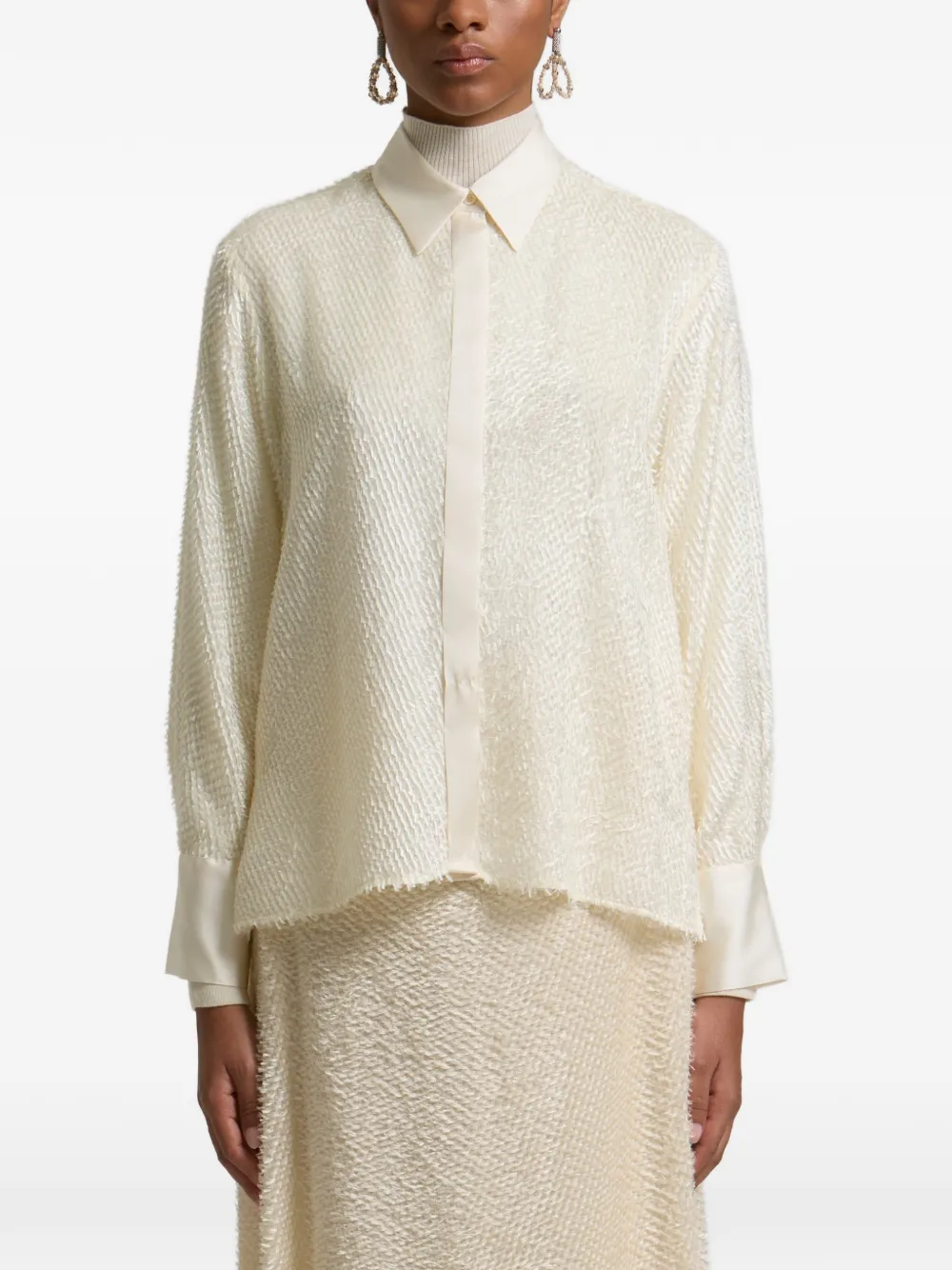 Peserico fringe-textured long-sleeve shirt - Neutrals