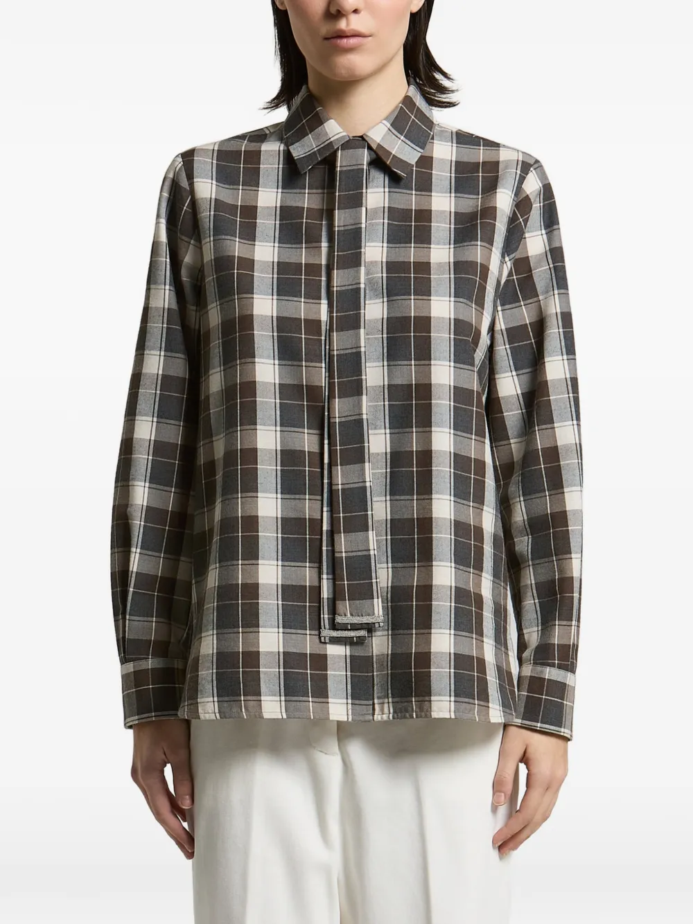Peserico check-pattern tie-detail shirt