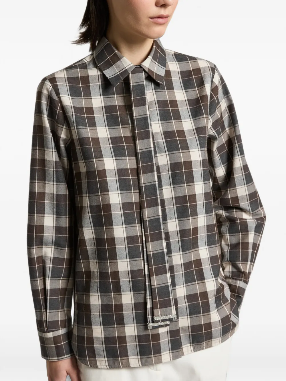 Peserico Cilian geruite blouse met strikdetail Bruin