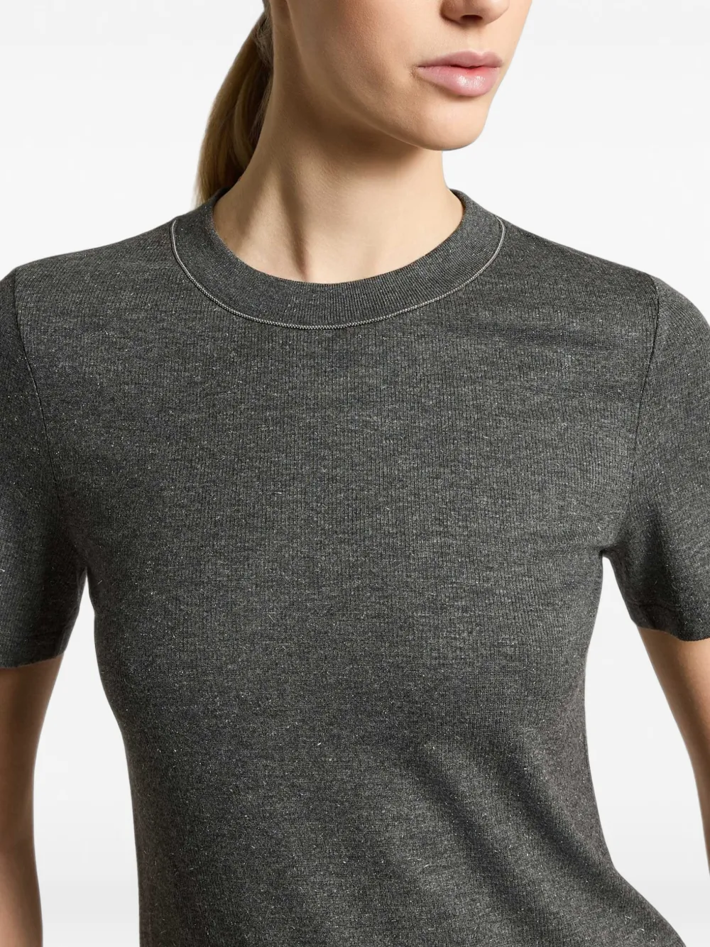 Peserico T-shirt met ronde hals en kralen afwerking Grijs