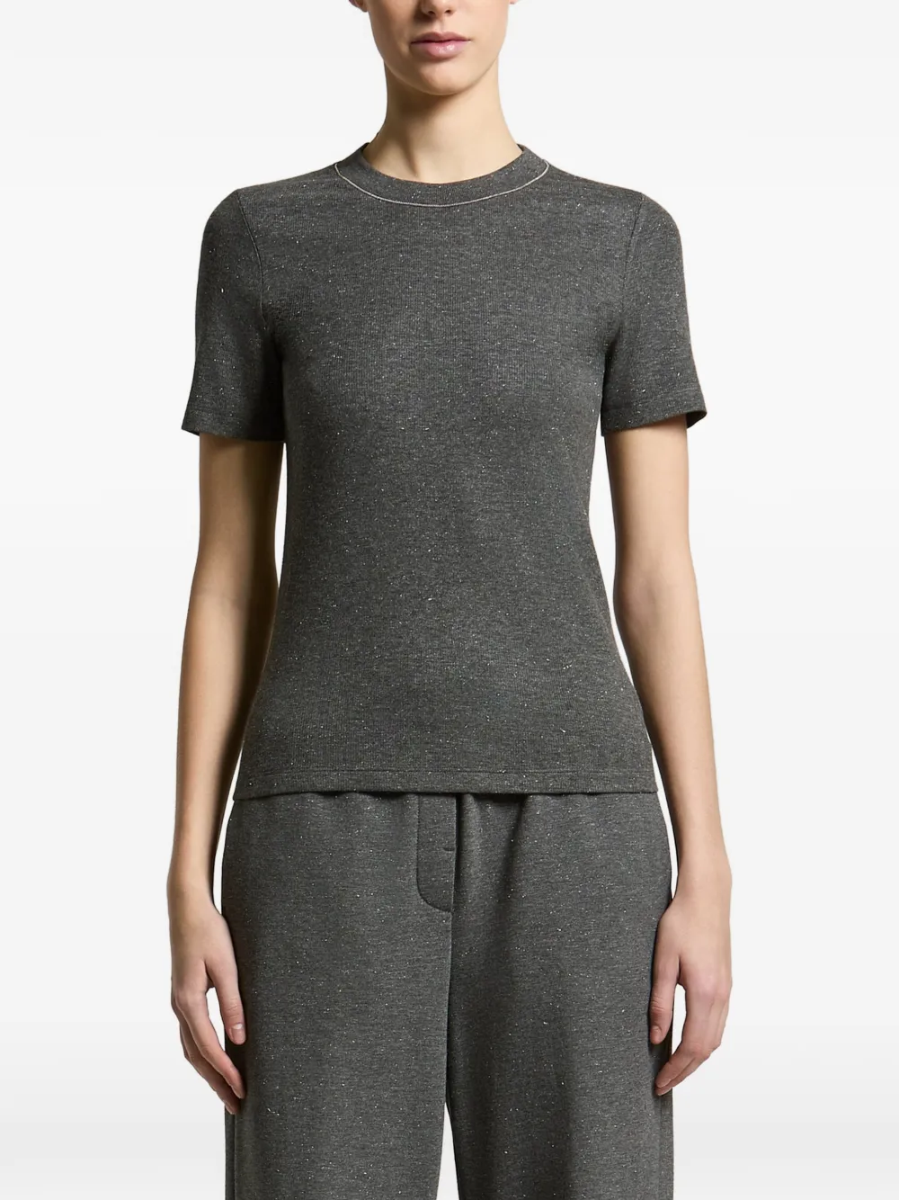 Peserico beaded-trim crew-neck T-shirt - Grigio