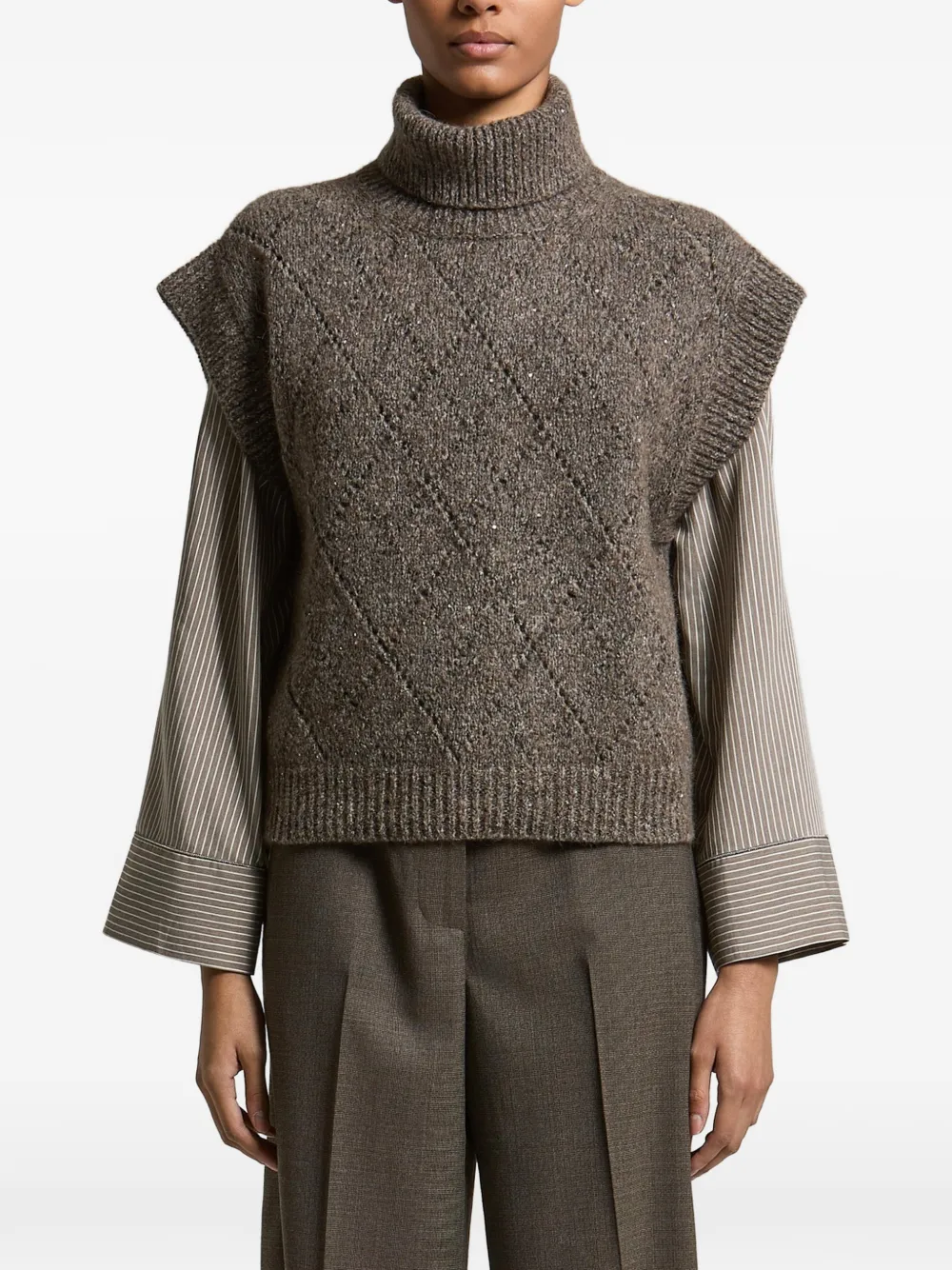 Peserico sequin-embellished argyle sweater - Brown