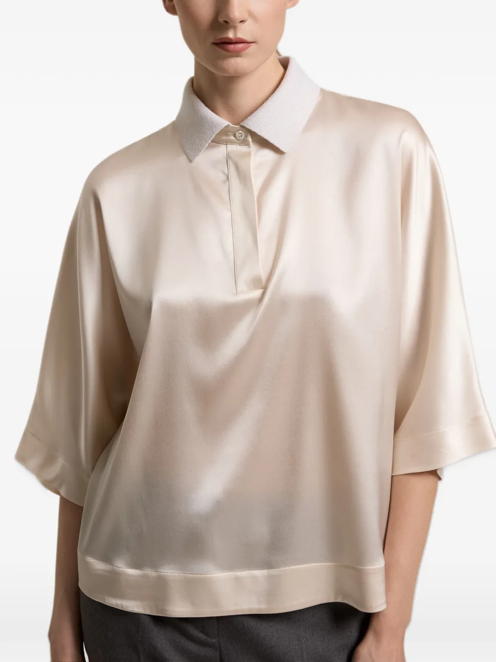 Peserico satin short-sleeved polo shirt Beige