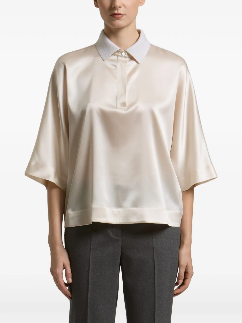 Peserico satin short-sleeved polo shirt Beige