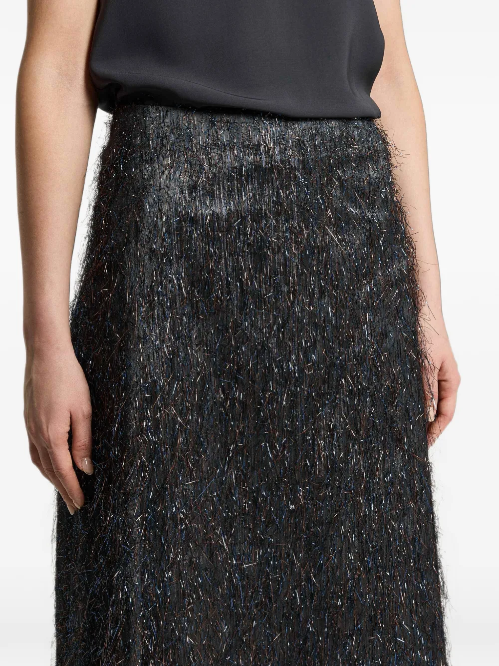Peserico fringe-detail midi skirt Blauw