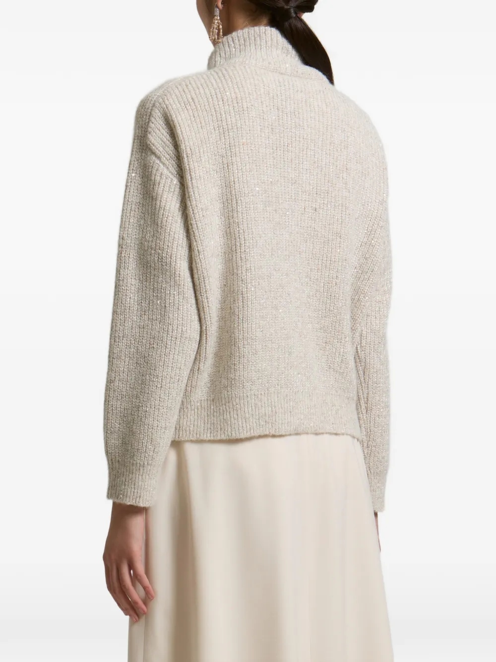 Peserico ribbed-knit zip-up cardigan Beige