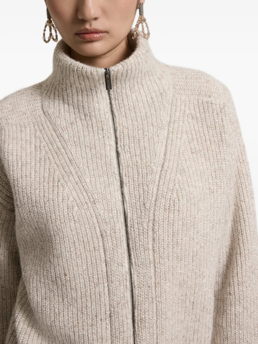 Peserico ribbed-knit zip-up cardigan Beige