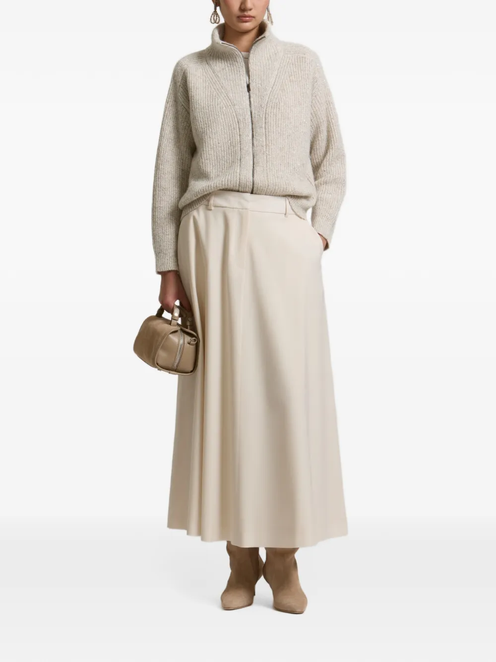 Peserico ribbed-knit zip-up cardigan Beige