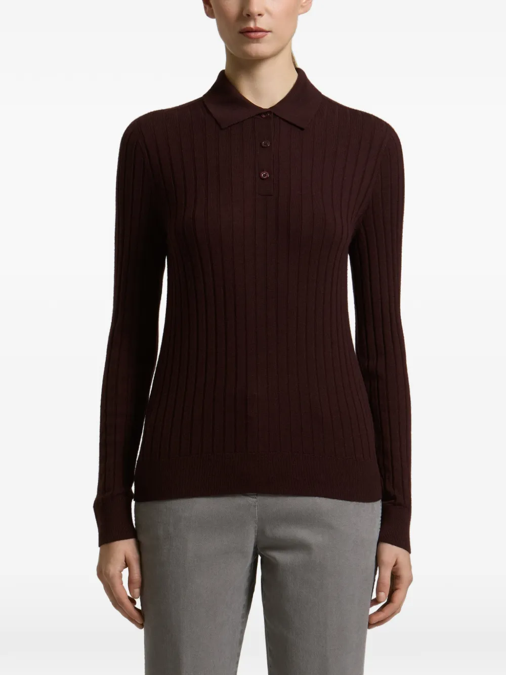Peserico ribbed-knit polo-collar sweater Rood
