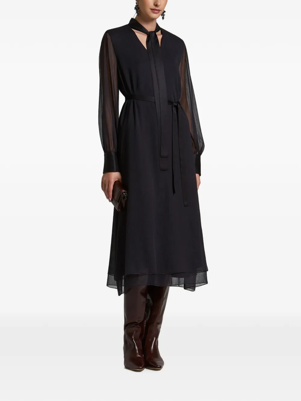 Peserico tie-neck belted midi dress Blauw