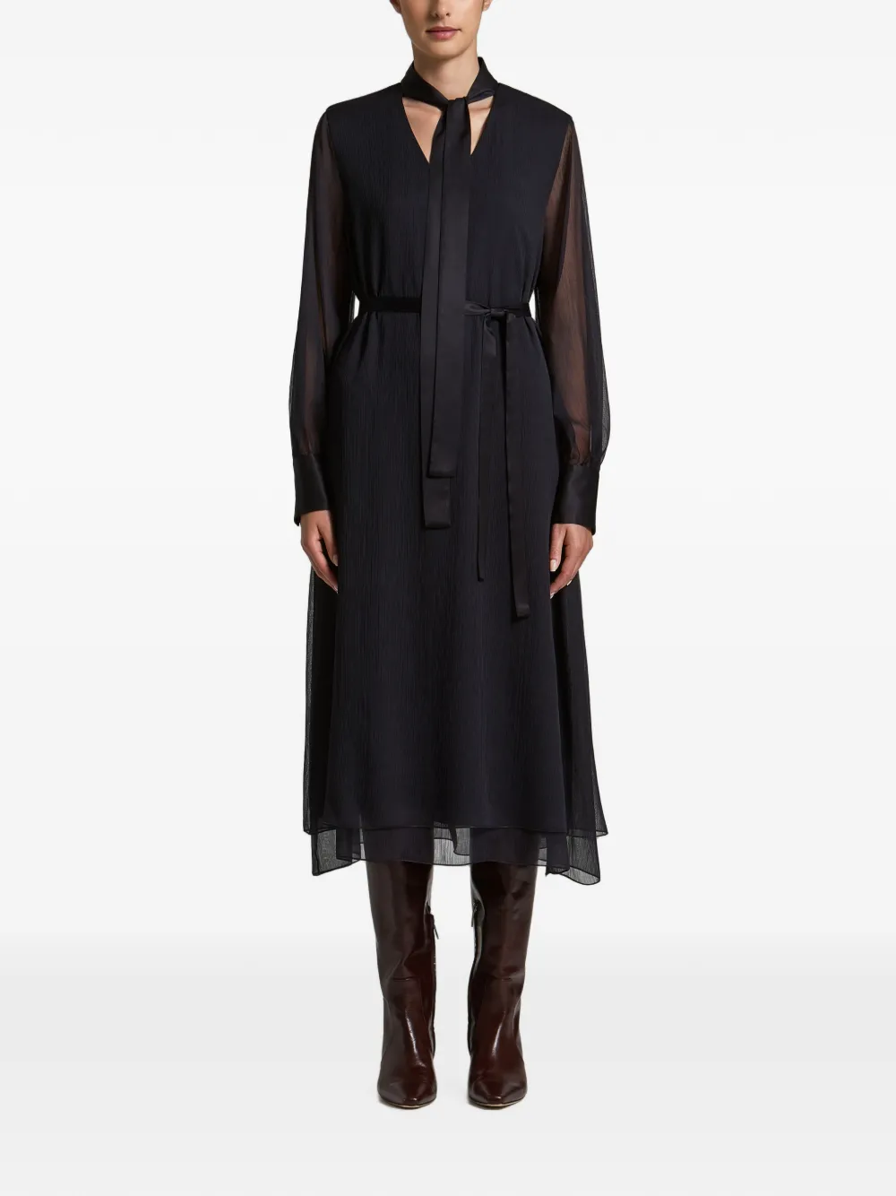 Peserico tie-neck belted midi dress