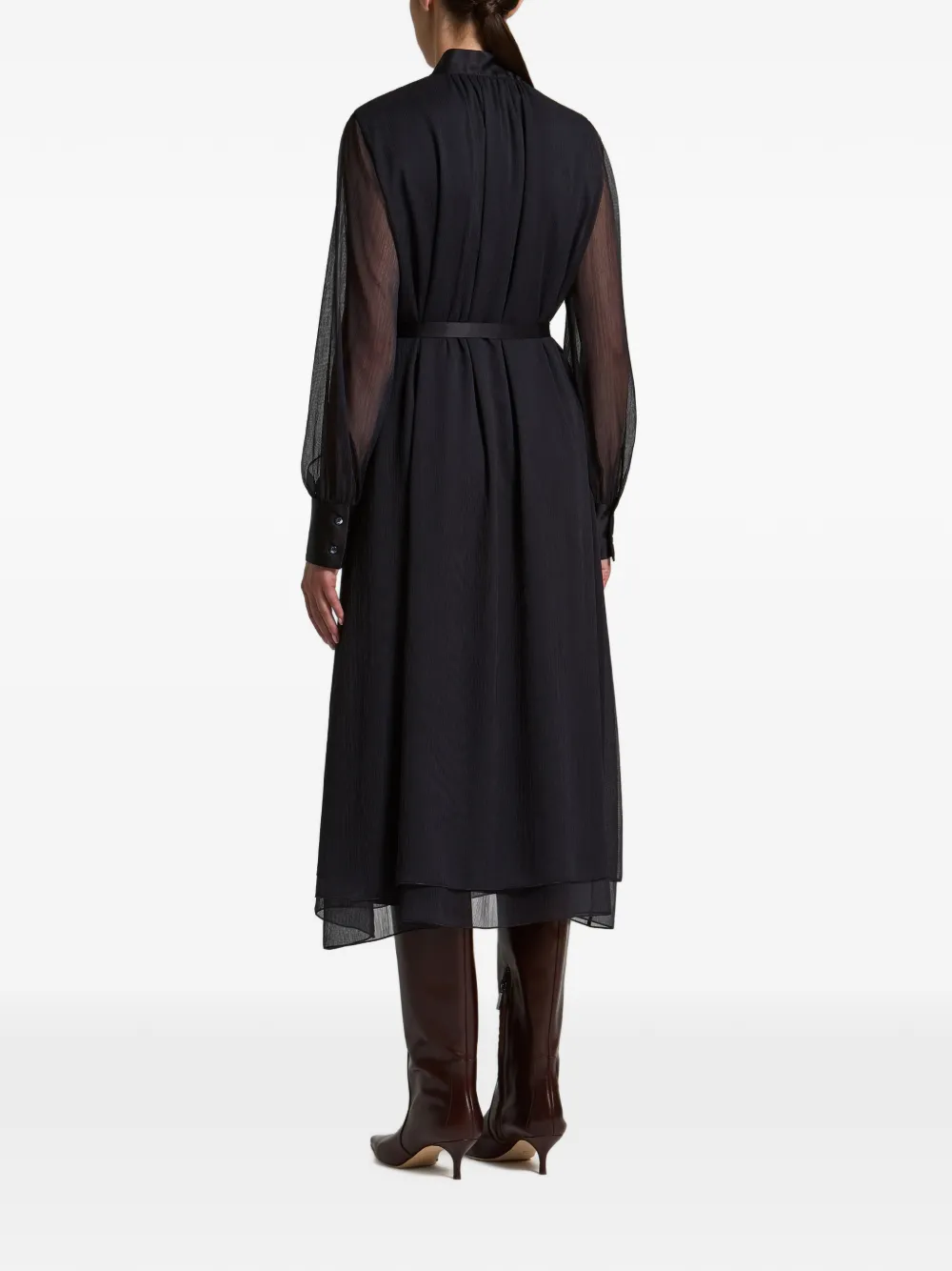 Peserico tie-neck belted midi dress Blauw