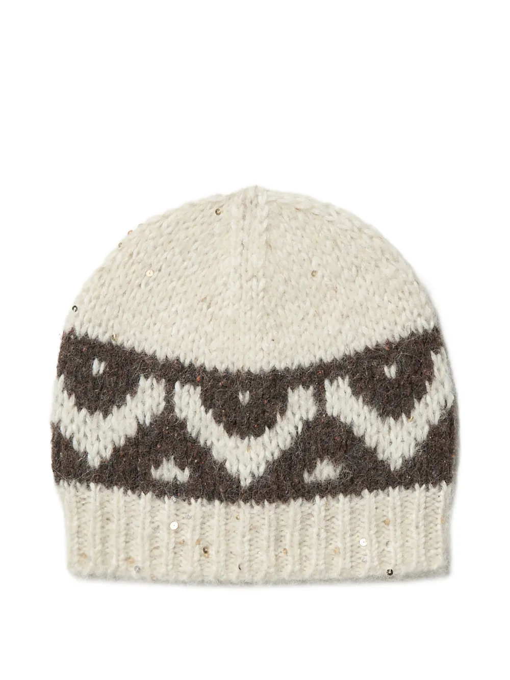 Peserico Sequin-embellished Jacquard-knit Beanie Hat In Neutral