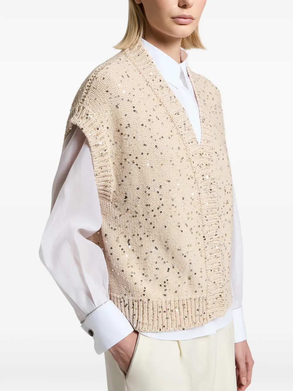 Peserico Vest verfraaid met pailletten Beige
