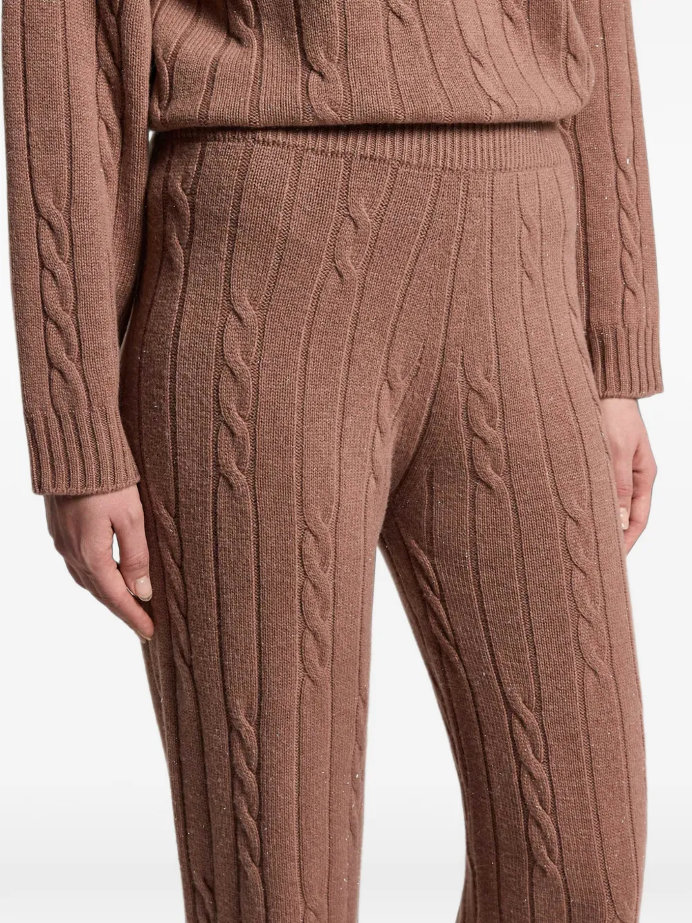 Peserico Kabelgebreide broek met pailletten Bruin