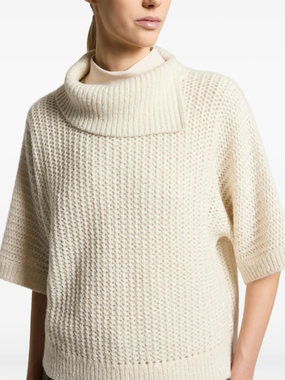 Peserico Wafelgebreide trui met trechterhals Beige