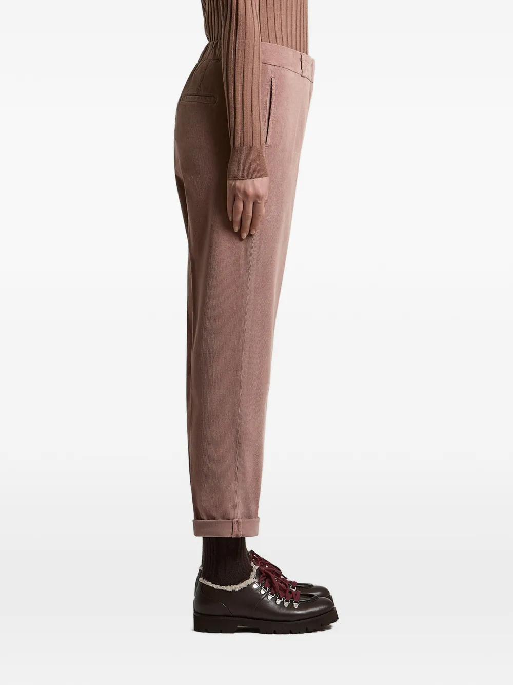 Peserico Cropped broek met ribfluwelen effect Bruin