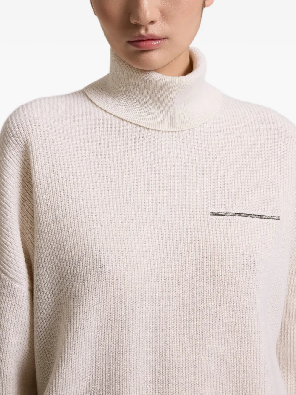 Peserico bead-embellished ribbed-knit sweater Beige