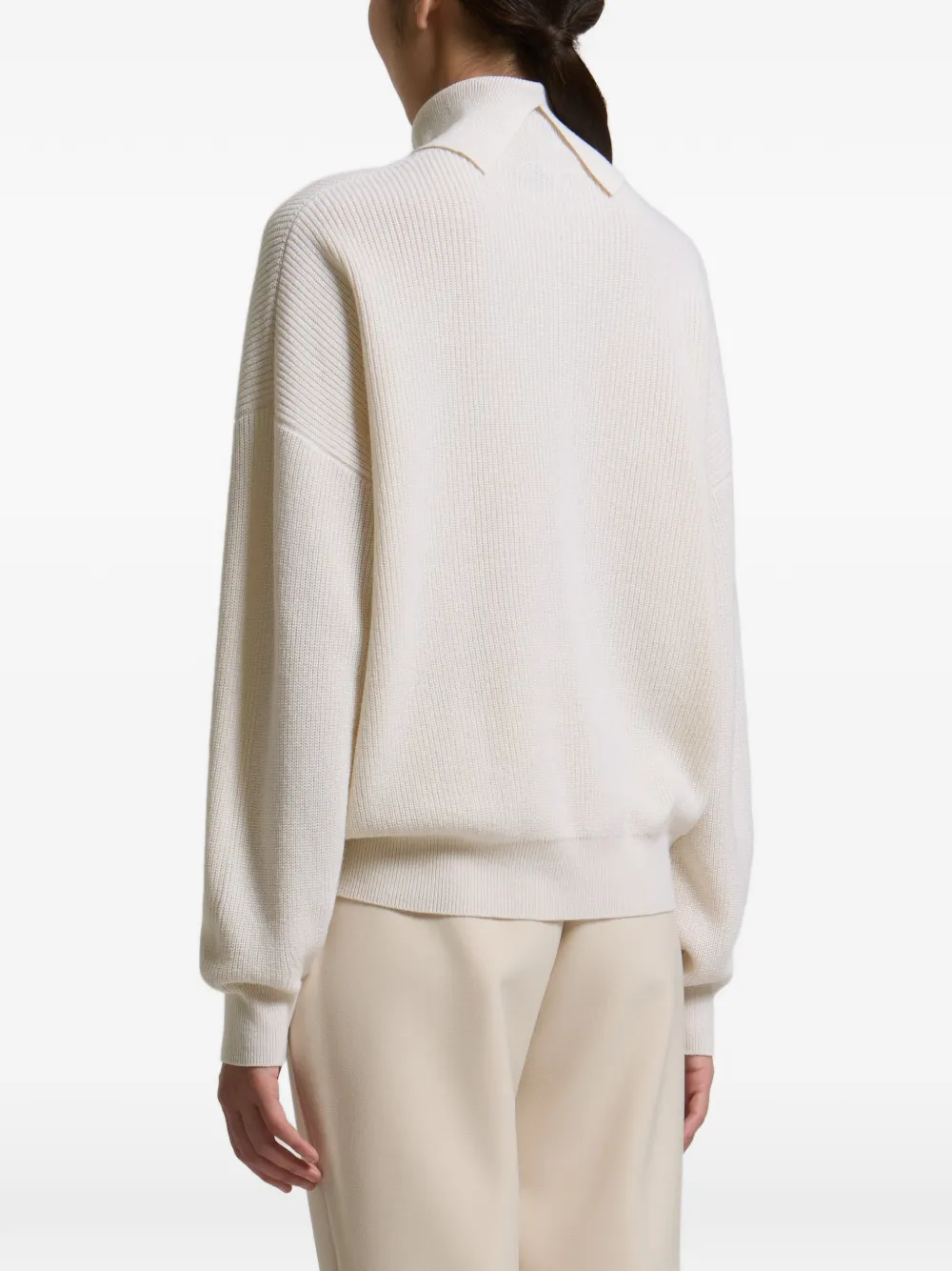 Peserico bead-embellished ribbed-knit sweater Beige