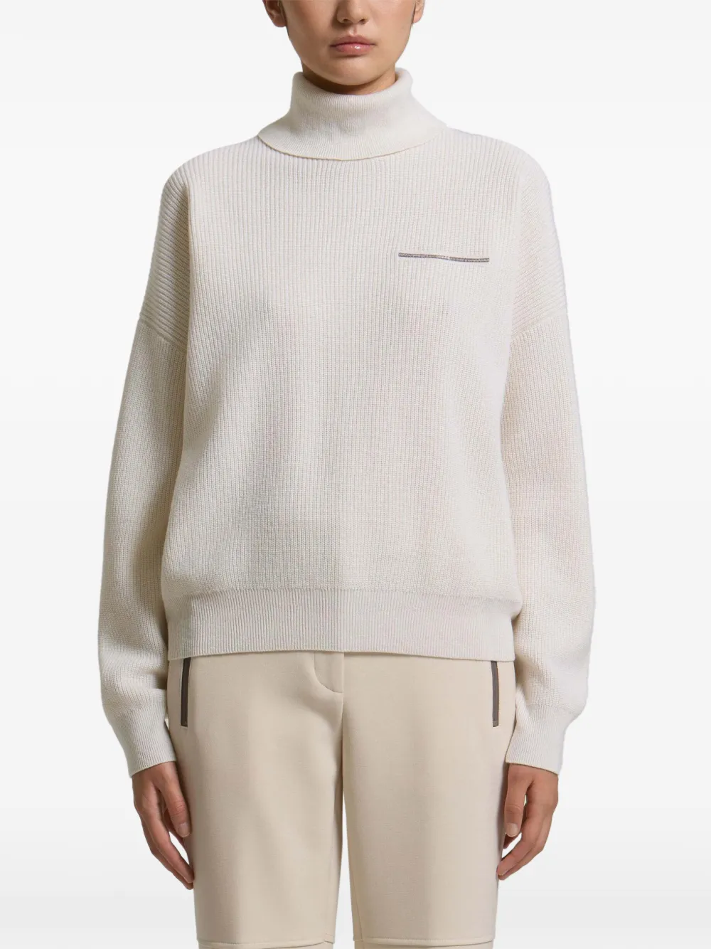 Peserico bead-embellished ribbed-knit sweater Beige