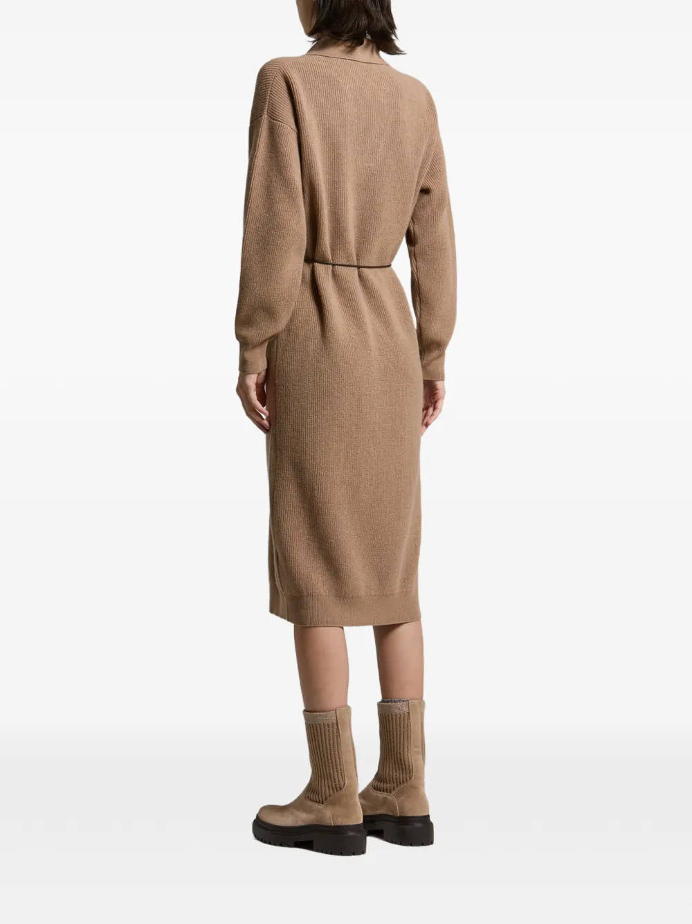 Peserico Ribgebreide midi-jurk met ceintuur Beige