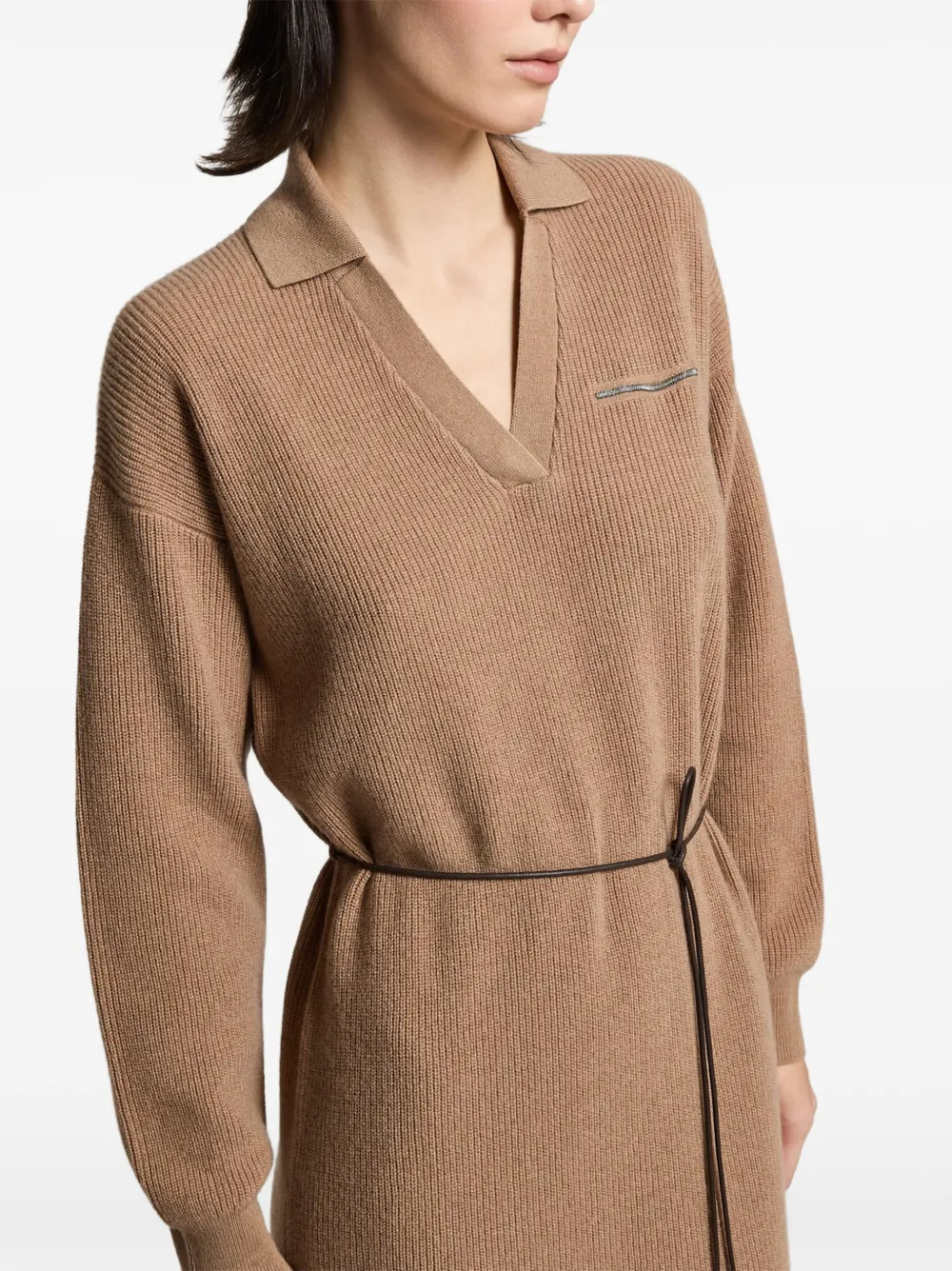 Peserico Ribgebreide midi-jurk met ceintuur Beige