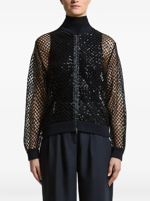 Peserico sequin-embellished fishnet bomber jacket