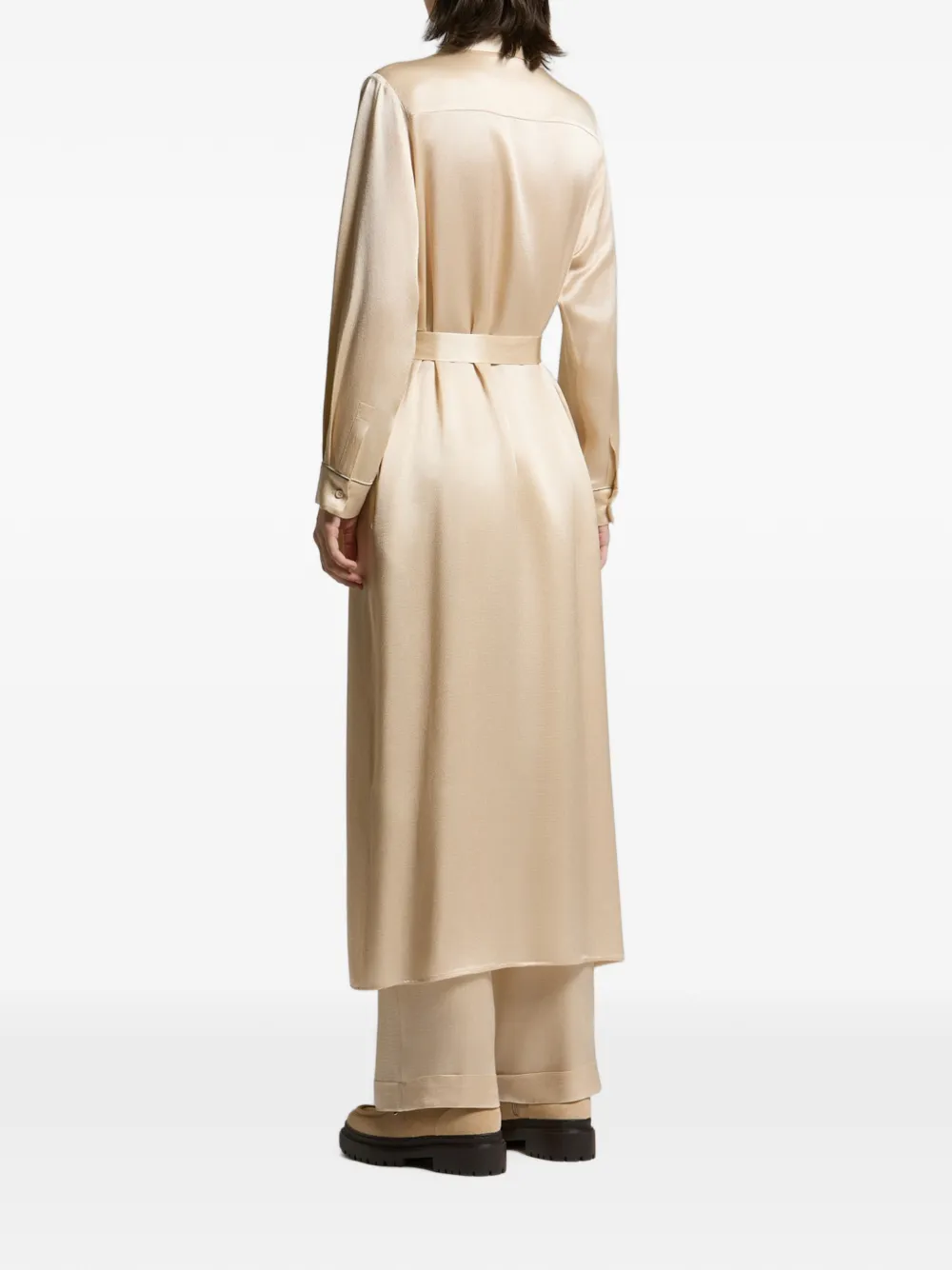 Peserico Maxi-jurk met satijnen afwerking en ceintuur Beige