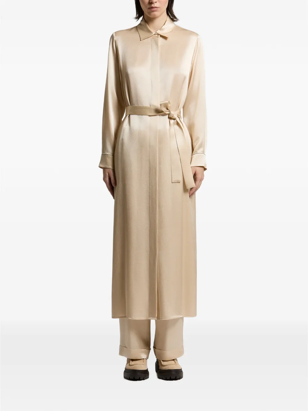 Peserico belted satin-finish shirt maxi dress