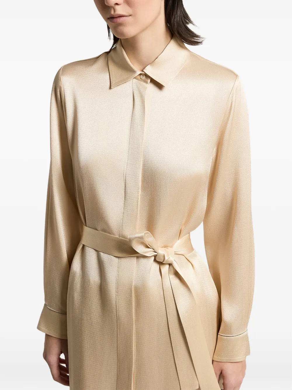 Peserico Maxi-jurk met satijnen afwerking en ceintuur Beige