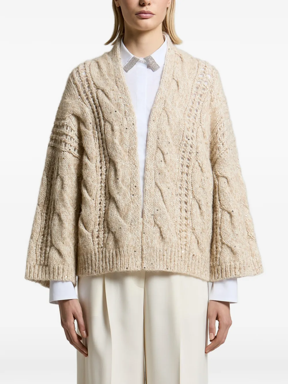 Peserico sequin-embellished cable-knit cardigan - Neutrals