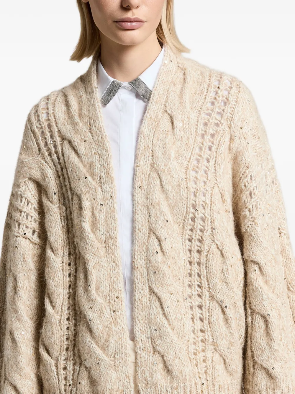 Peserico Kabelgebreid vest Beige