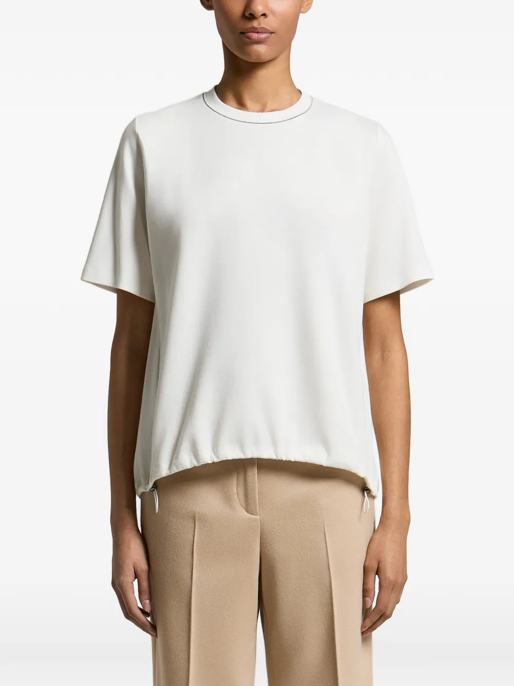 Peserico bead-trim crew-neck T-shirt - Weiß