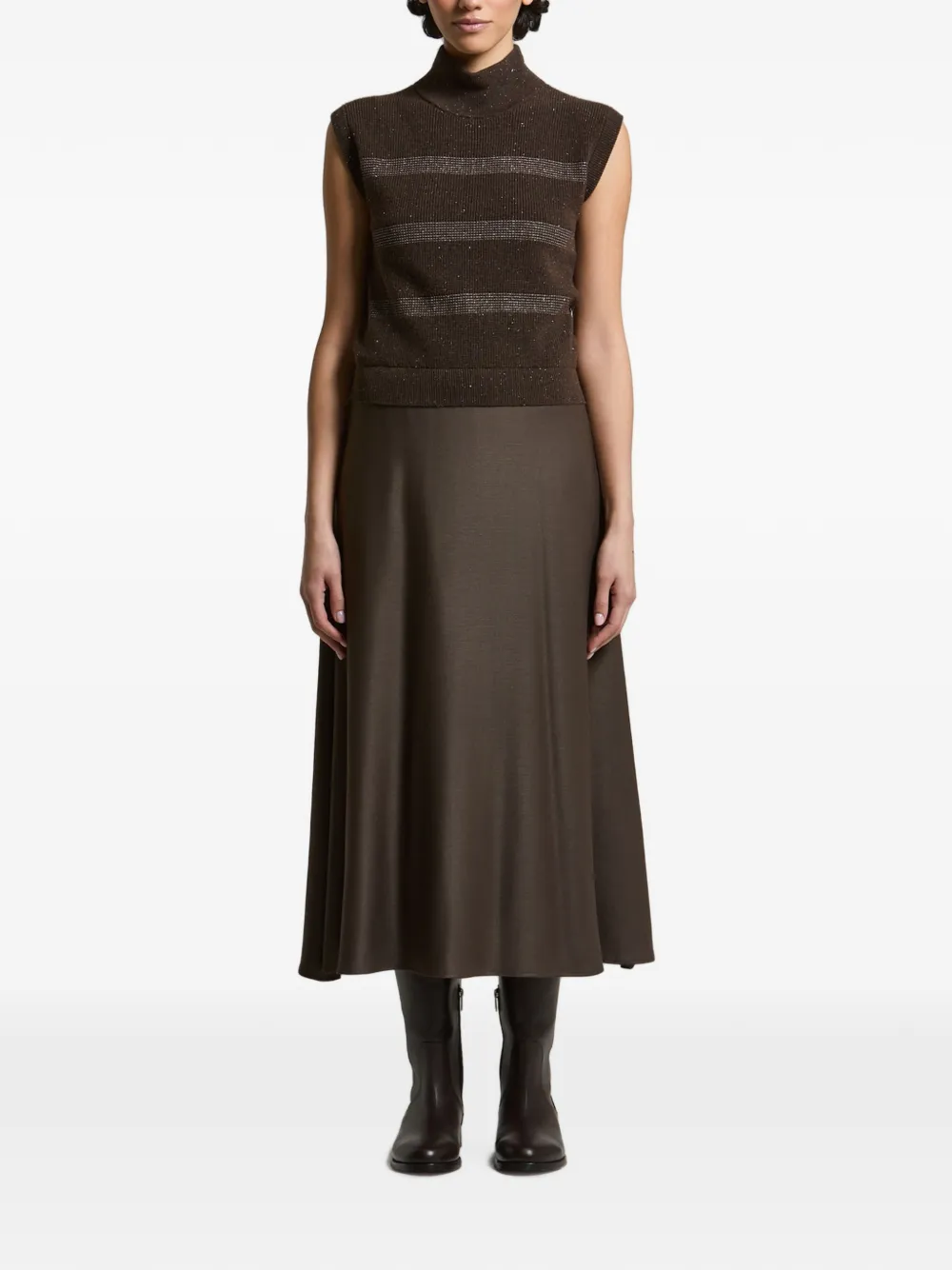 Peserico robe sans manches à détails rayés - Marron Peserico robe sans manches à détails rayés - Marron