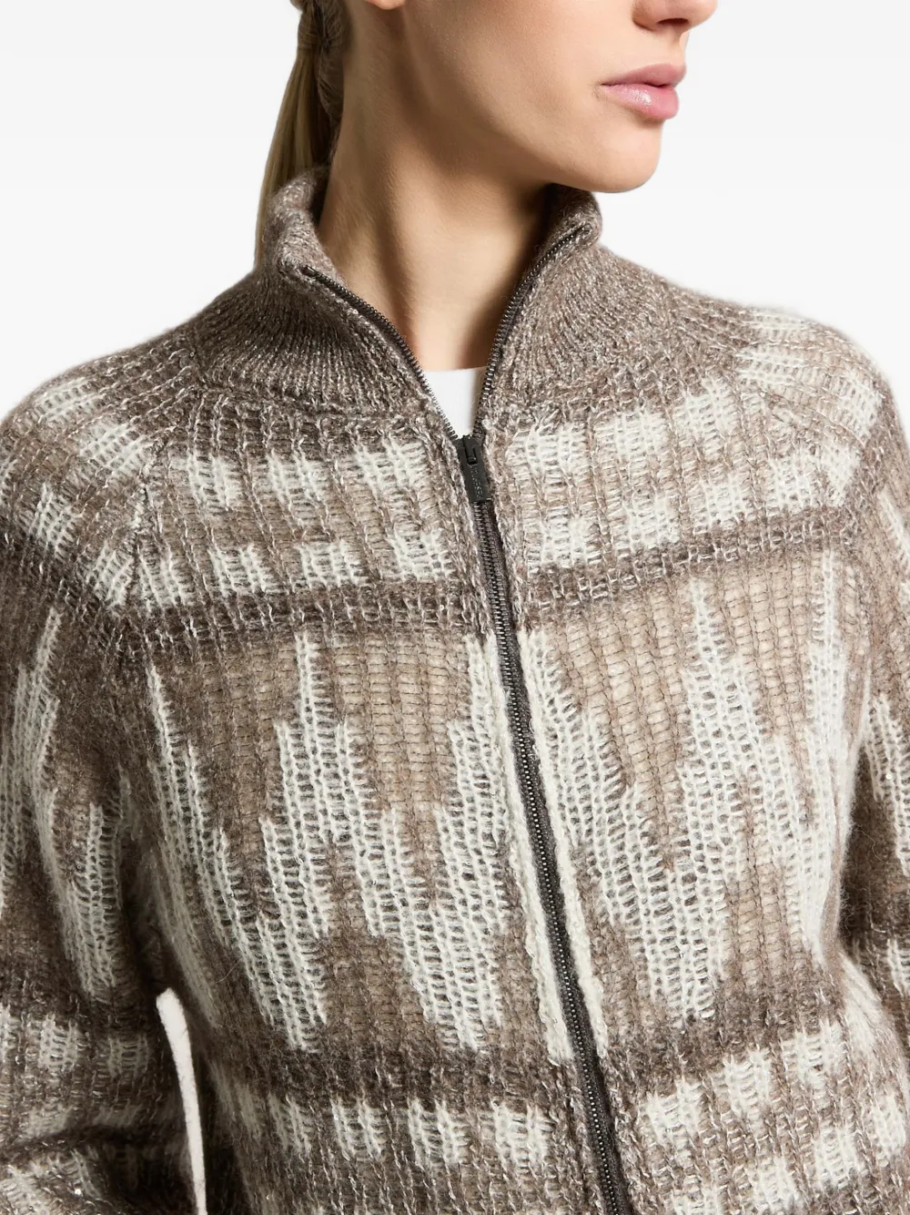 Peserico Vest met geometrisch patroon en rits Bruin