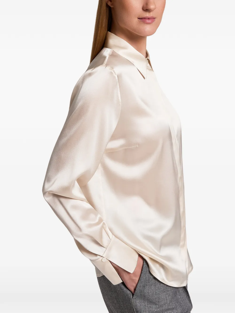 Peserico satin-finish concealed-fastening blouse Beige