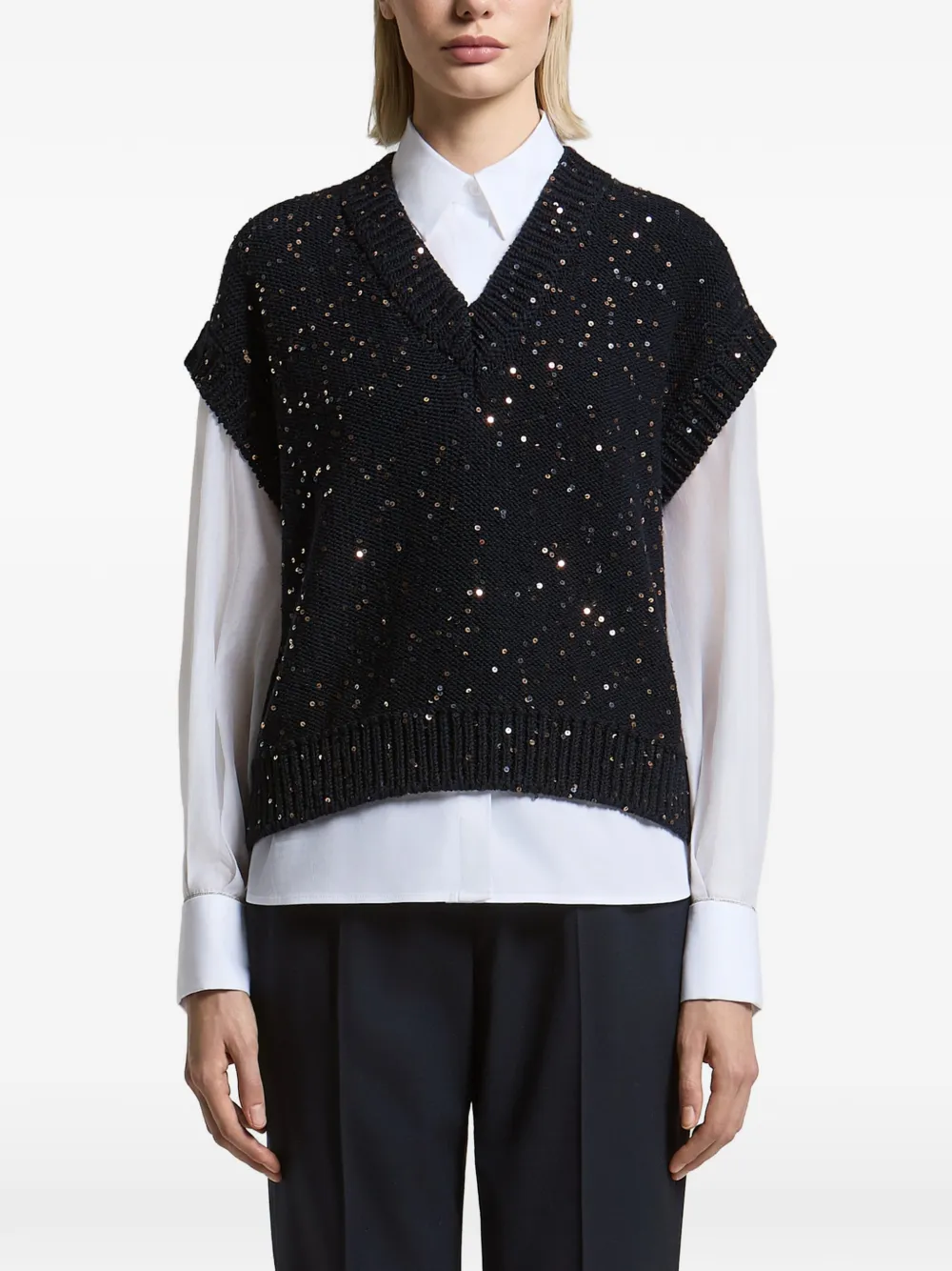 Peserico sequin-embellished V-neck sweater