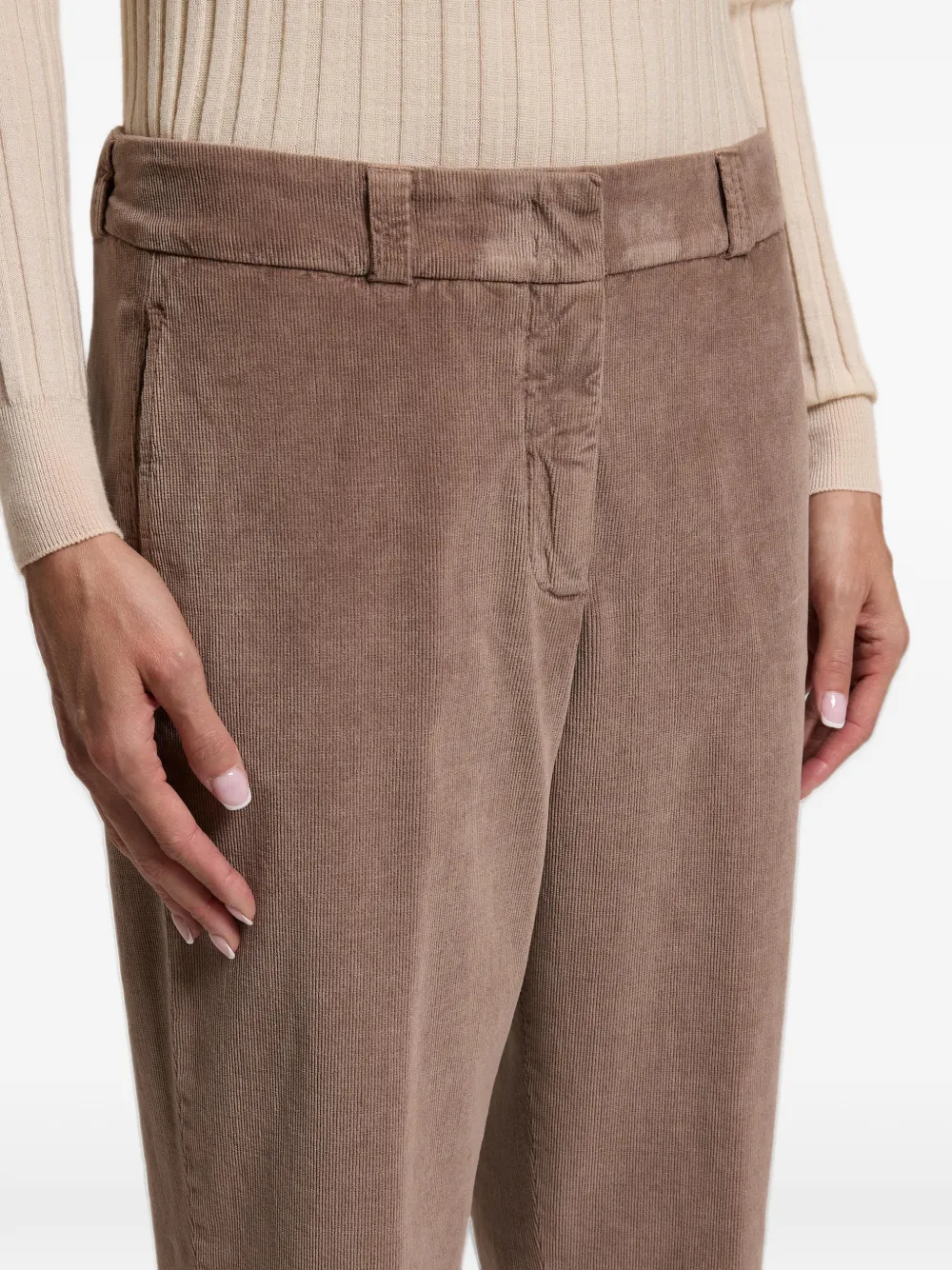 Peserico corduroy turn-up tapered trousers Bruin
