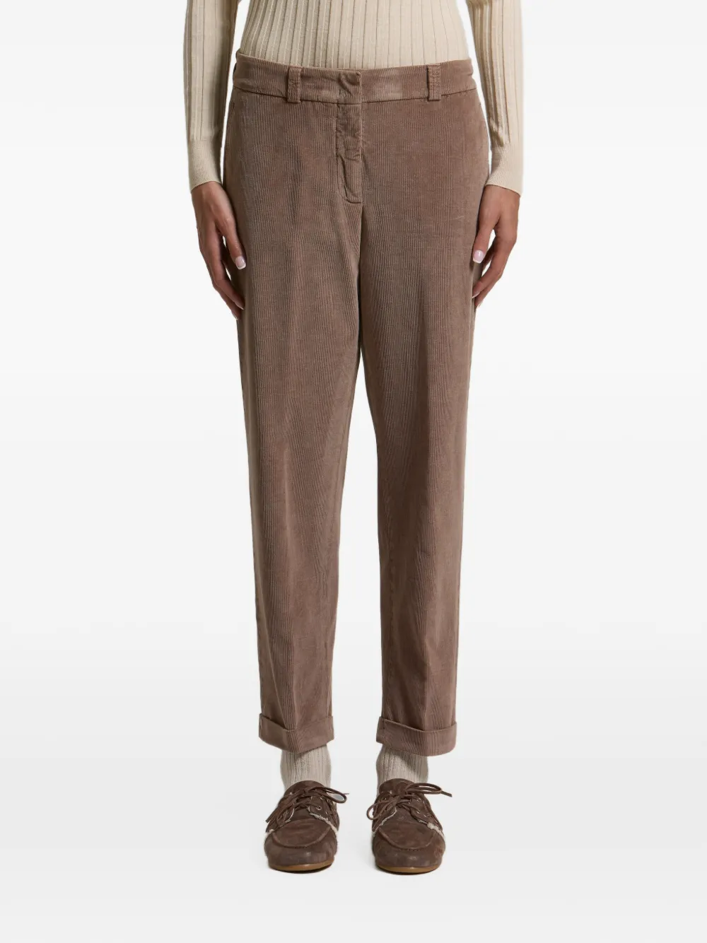Peserico corduroy turn-up tapered trousers Bruin