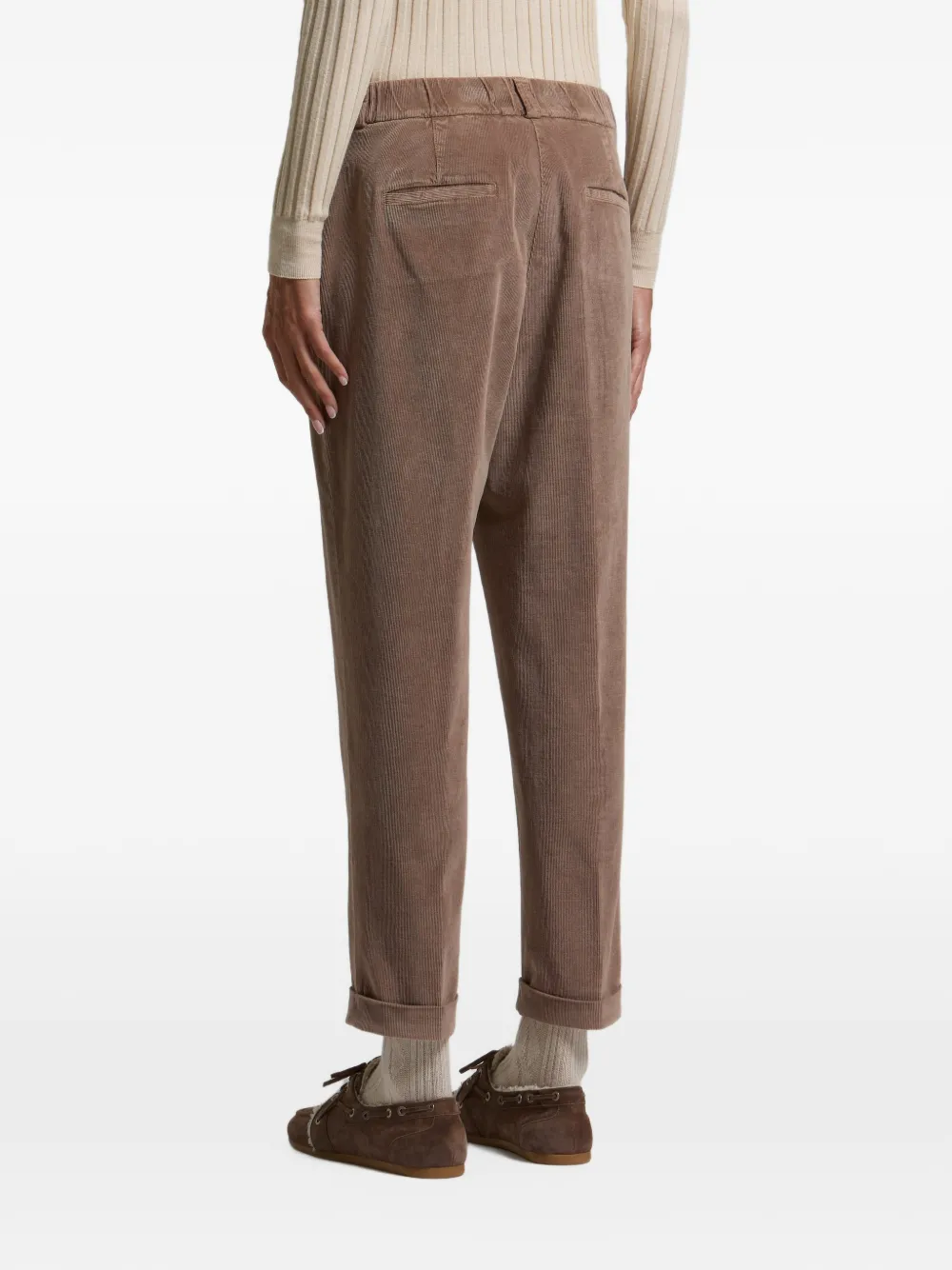 Peserico corduroy turn-up tapered trousers Bruin
