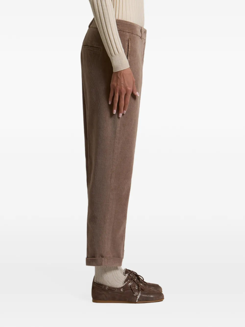 Peserico corduroy turn-up tapered trousers Bruin
