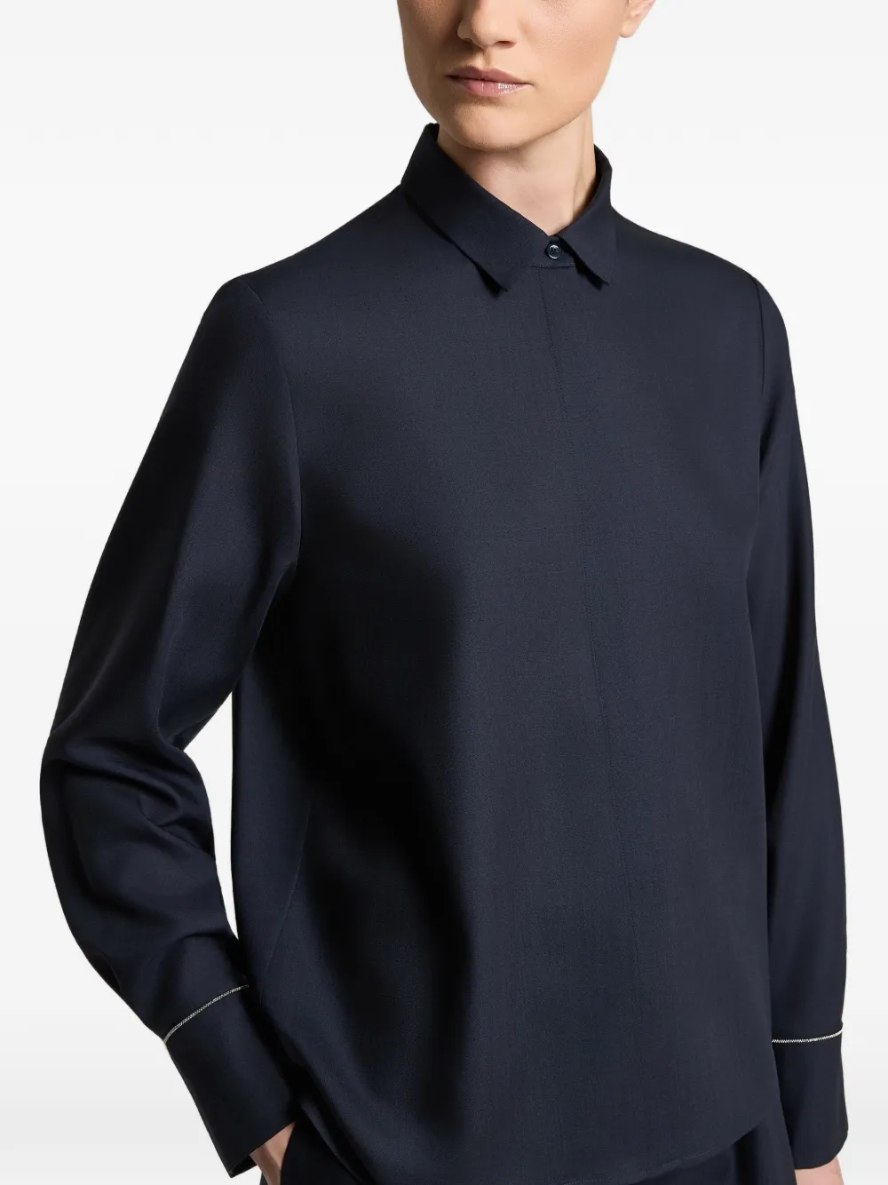 Peserico concealed-front wool shirt Blauw