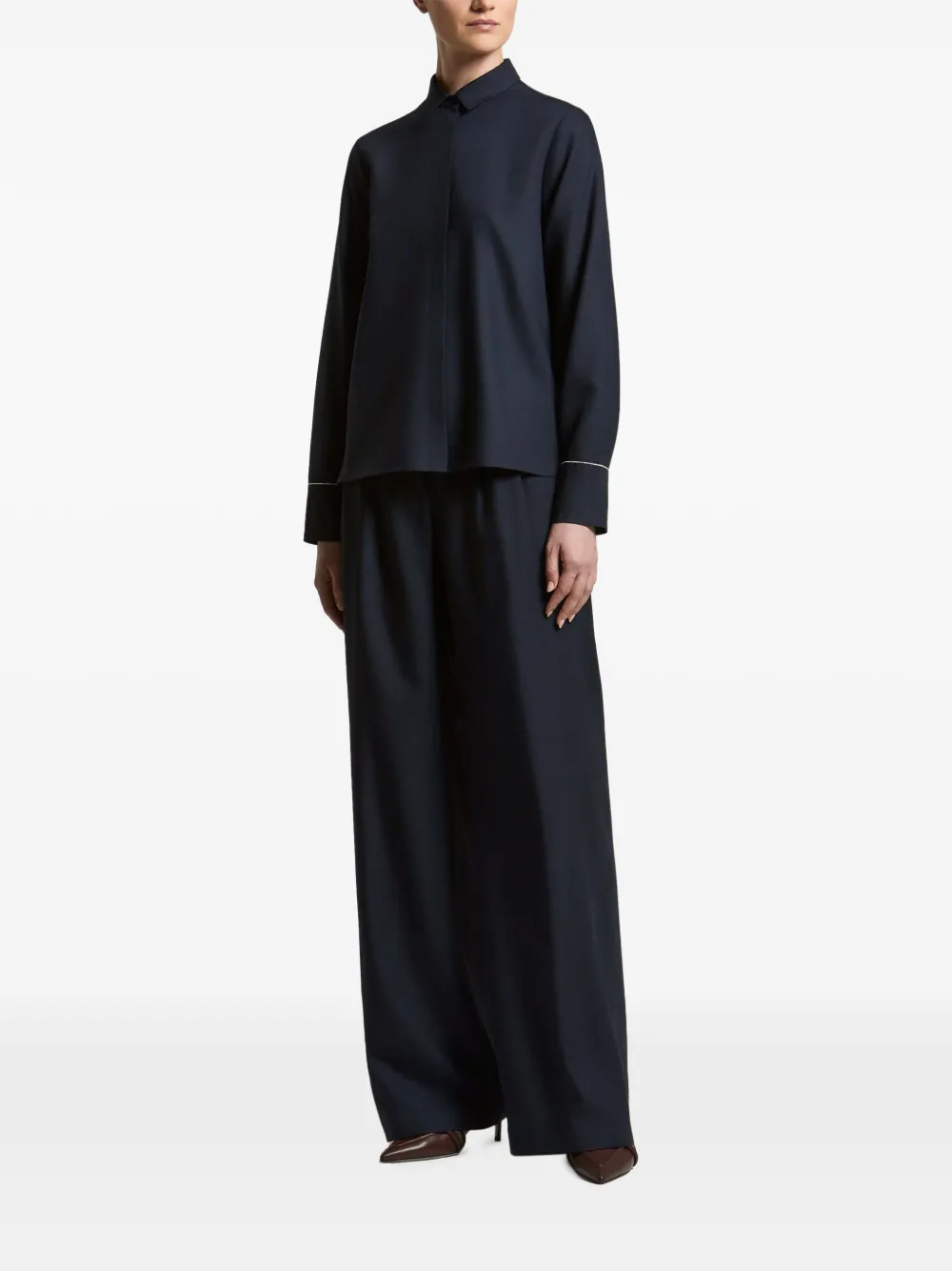 Peserico concealed-front wool shirt Blauw