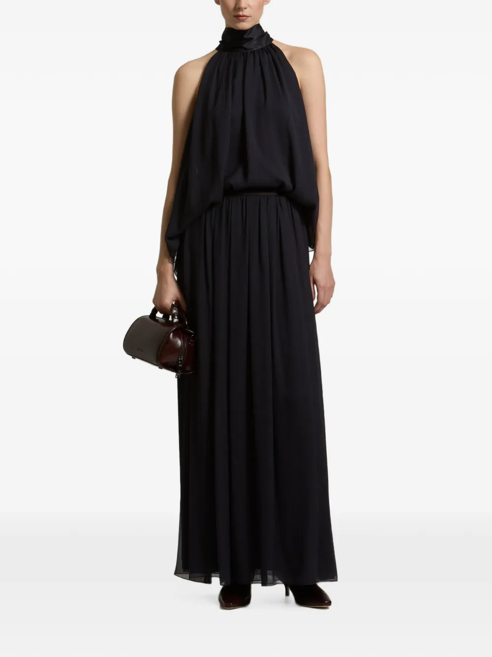 Peserico halterneck pleated blouse Blauw