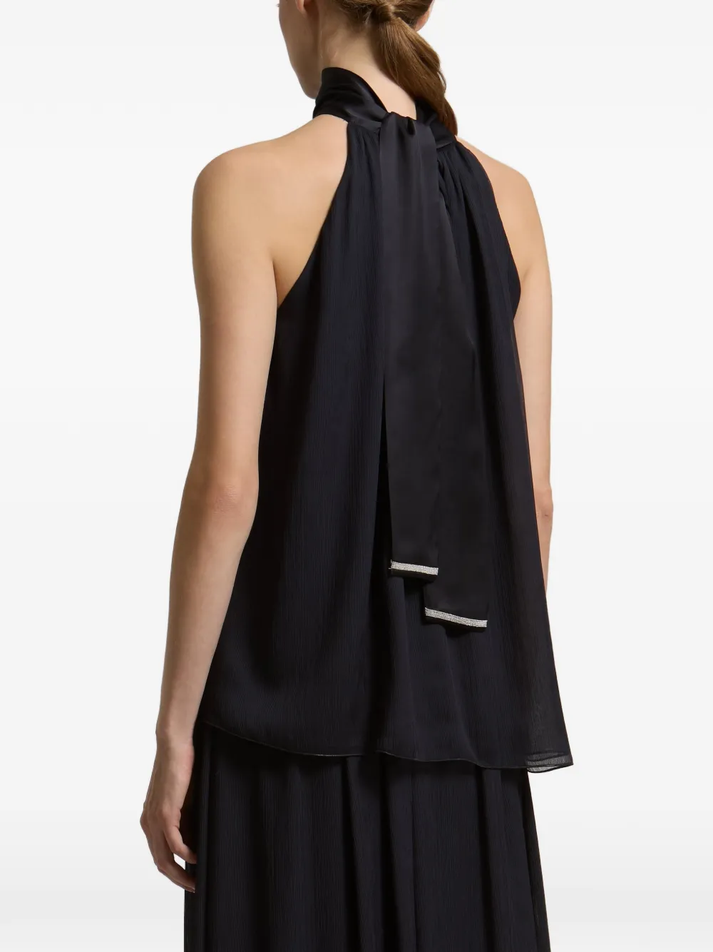 Peserico halterneck pleated blouse Blauw